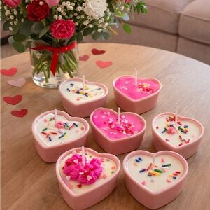 Heart-Shaped Pink and White Candle Set